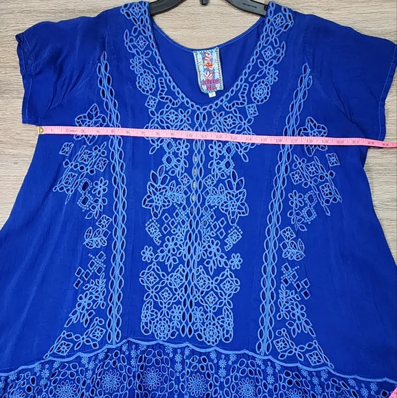 Johnny Was Kaylyn Cobalt Blue Eyelet A-line Tunic Size Small Oversized - Picture 6 of 7